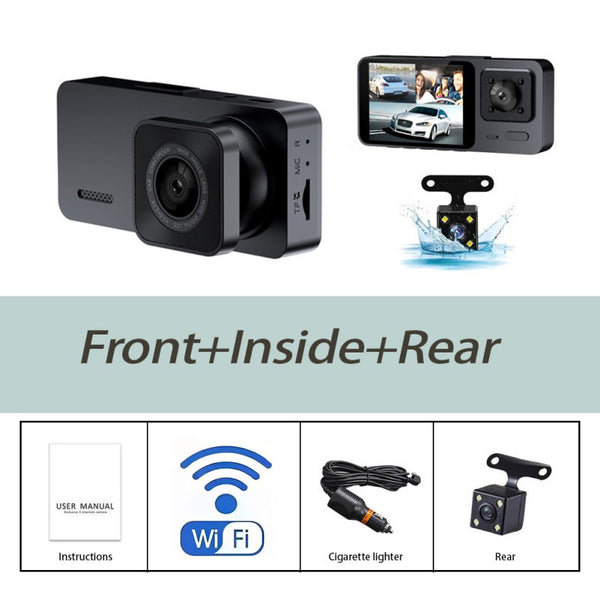 Driving recorder 2-inch IPS screen high-definition 1080P WIFI 3 lens