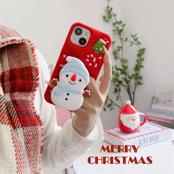 Christmas Snowman Grip Tok Holder Silicon Soft Phone Case for IPhone 17 Pro Max Air