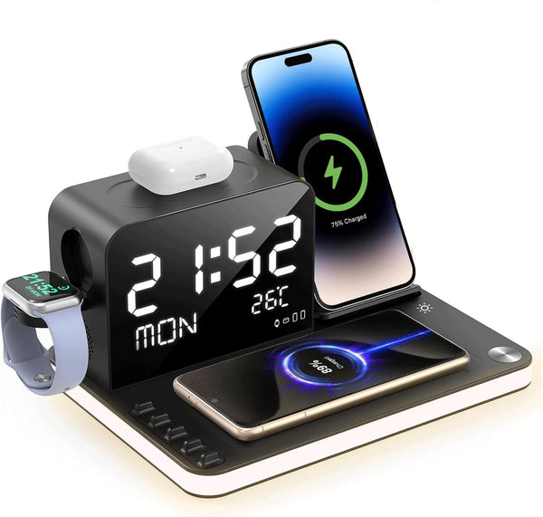 Estación de carga inalámbrica 7 en 1 con cargador rápido dual para iPhone