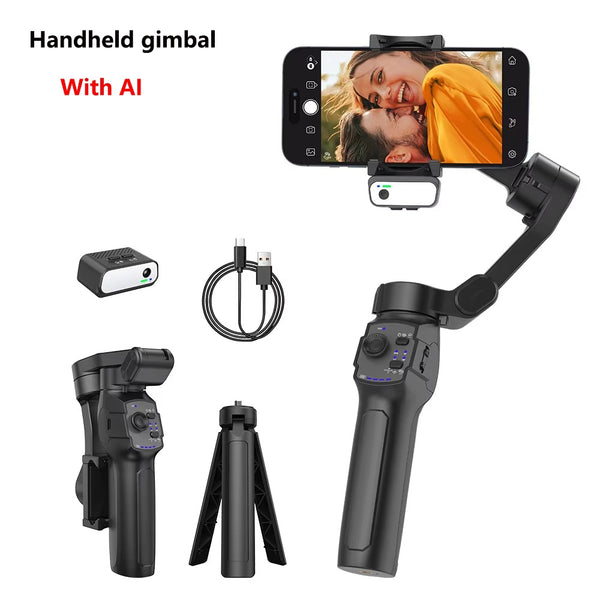 Smartphone 3-Axis Gimbal Stabilizer for with AI Tracking &Lamp,Magnetic Fill Light